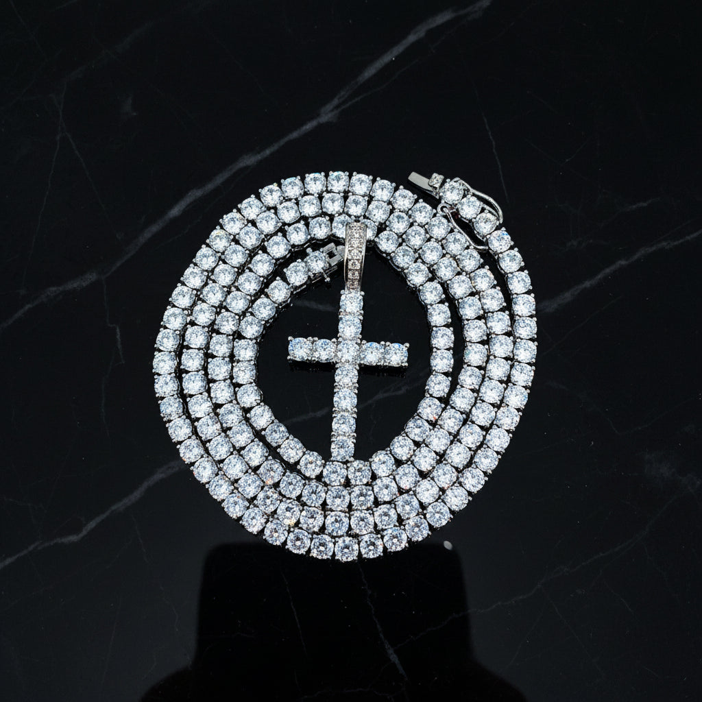 Cross Pendant Tennis Chain | Luxury Faith Necklace