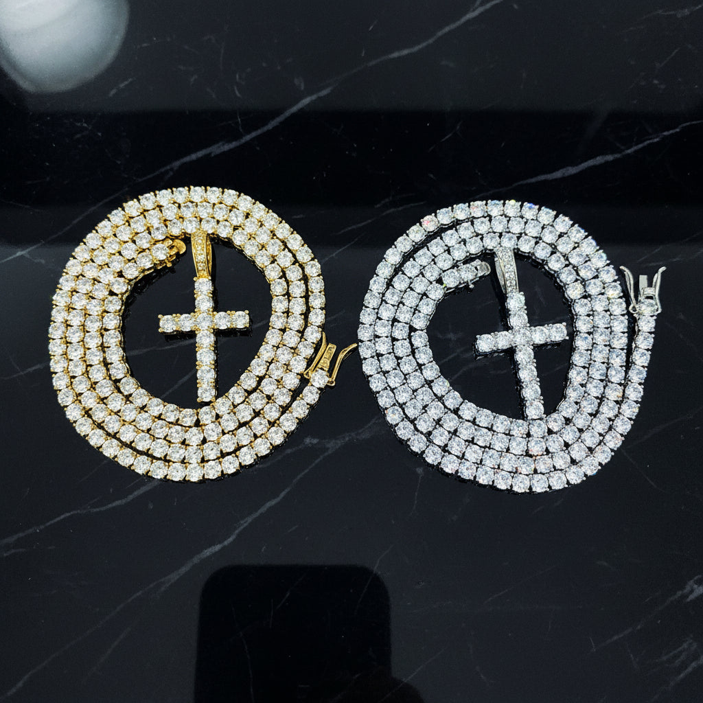 Tennis chain with cross necklace
