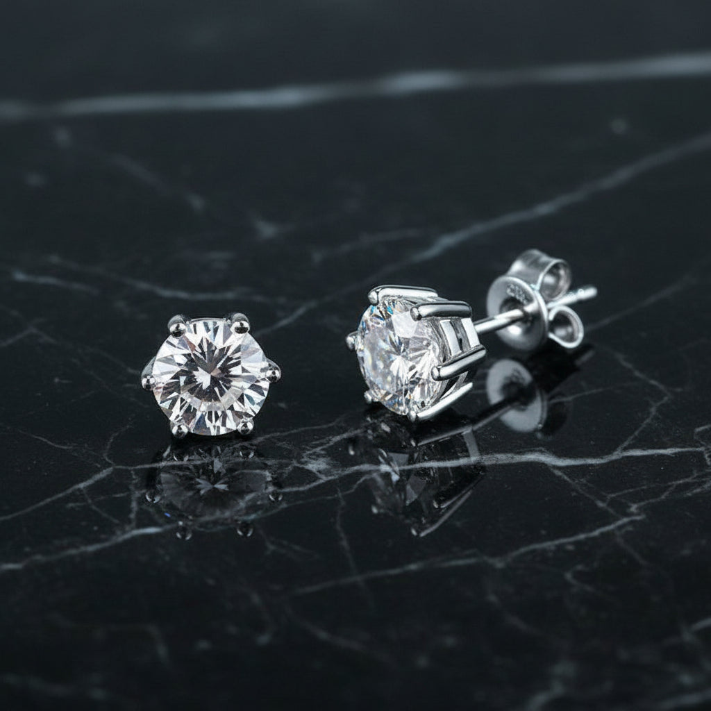 S925 Moissanite Classic 6-Prong Stud Earrings For Men Women Gift, 0.2-2ct D-Grade VVS Certificated Moissanite Sterling Silver Studs