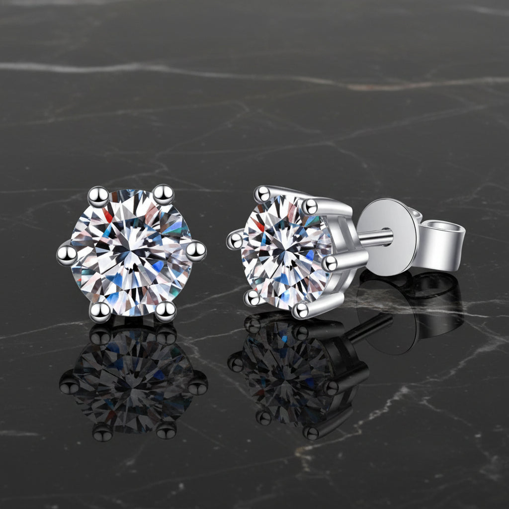S925 Moissanite Classic 6-Prong Stud Earrings For Men Women Gift, 0.2-2ct D-Grade VVS Certificated Moissanite Sterling Silver Studs