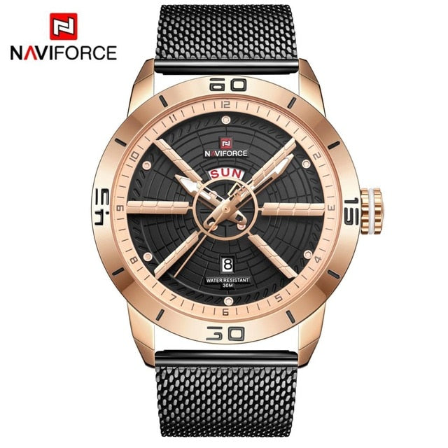 NAVIFORCE Mens Watches Top Brand Luxury Sport Watch Mesh Steel Date Week Waterproof Quartz Watch for Men Clock Relogio Masculino eprolo