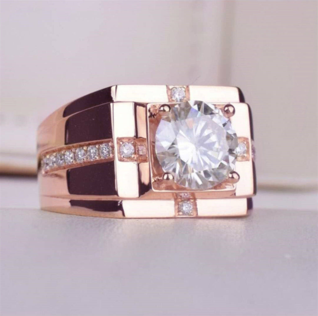 Men's Sier Business Imitation Moissanite Inlaid White Rings