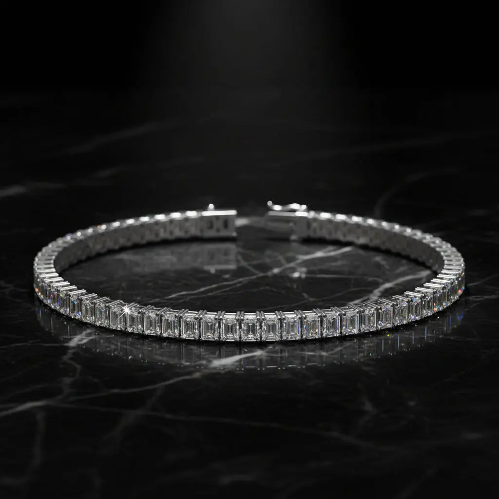 20 CTW Emerald Cut Created Moissanite Tennis Bracelet | 14K Gold Plated | VVS Clarity VOSSAGIN