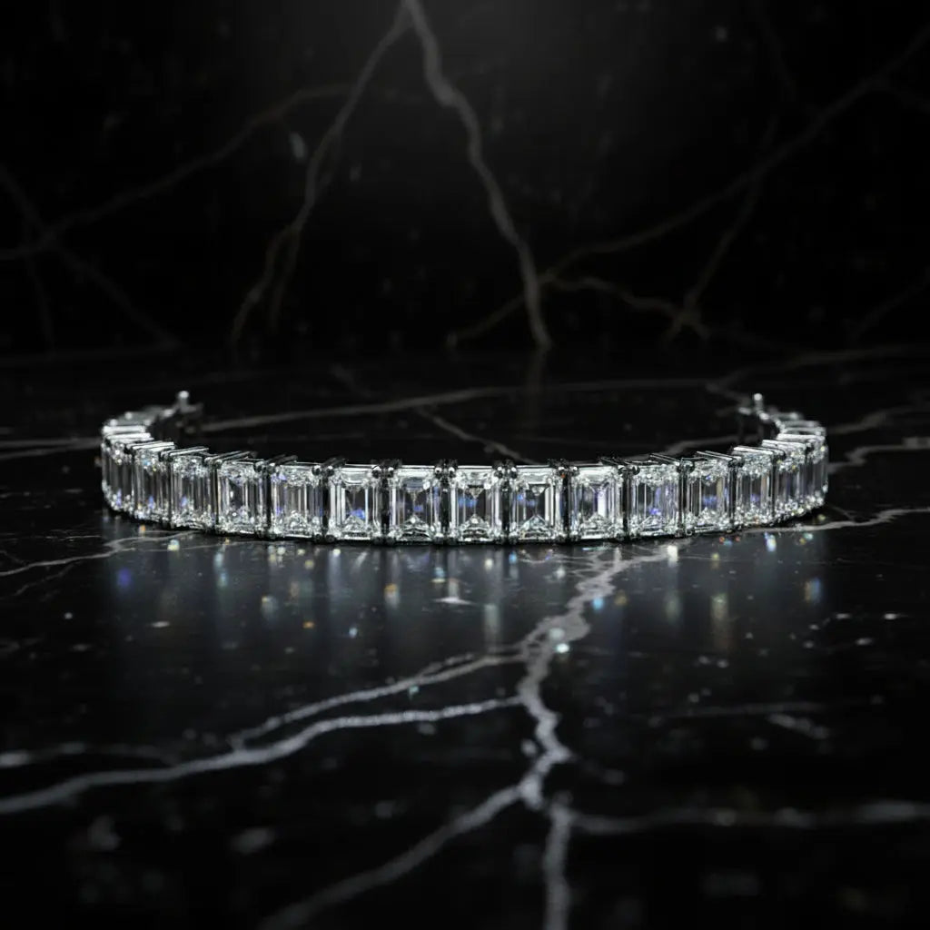 20 CTW Emerald Cut Created Moissanite Tennis Bracelet | 14K Gold Plated | VVS Clarity VOSSAGIN
