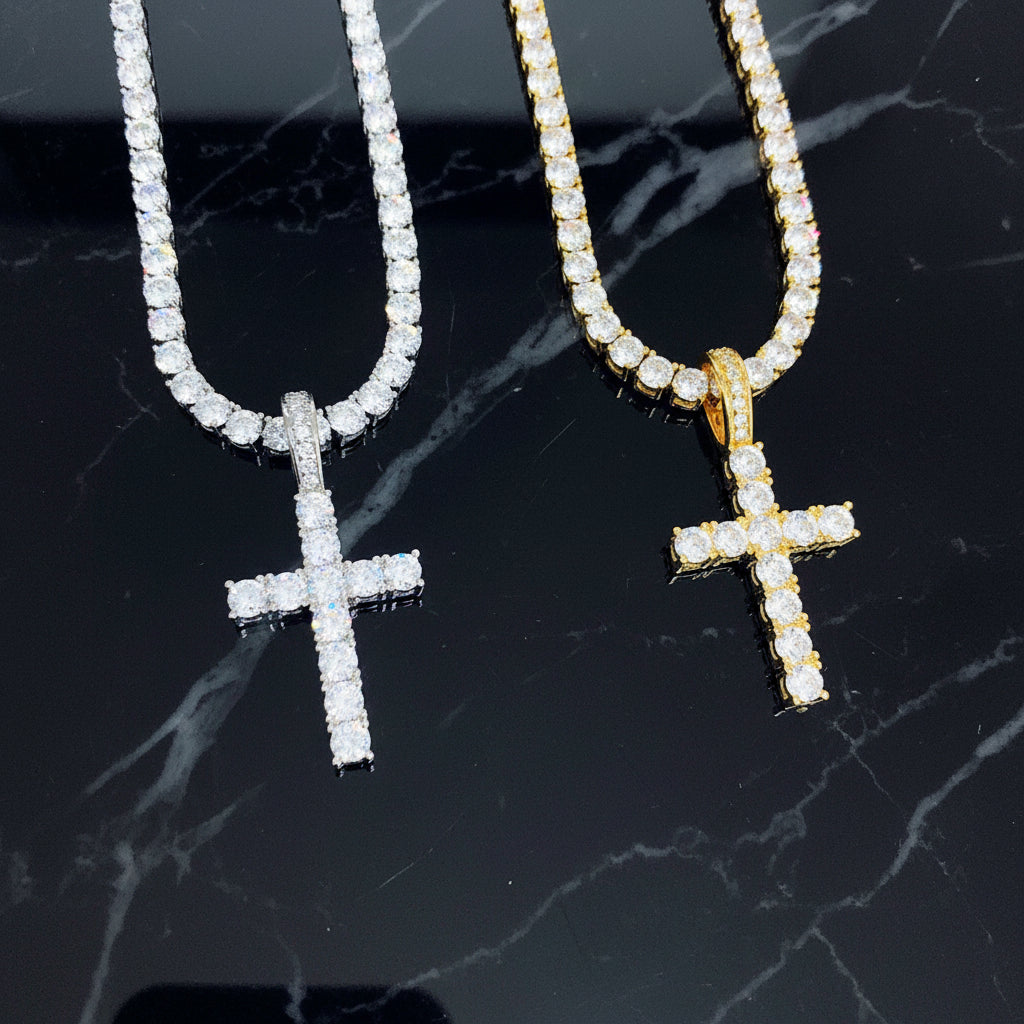 Tennis chain with cross necklace