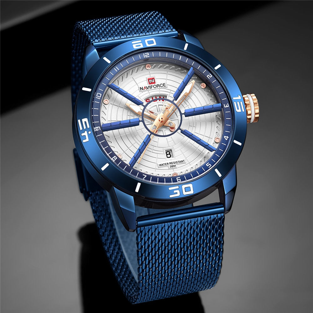 NAVIFORCE Mens Watches Top Brand Luxury Sport Watch Mesh Steel Date Week Waterproof Quartz Watch for Men Clock Relogio Masculino eprolo
