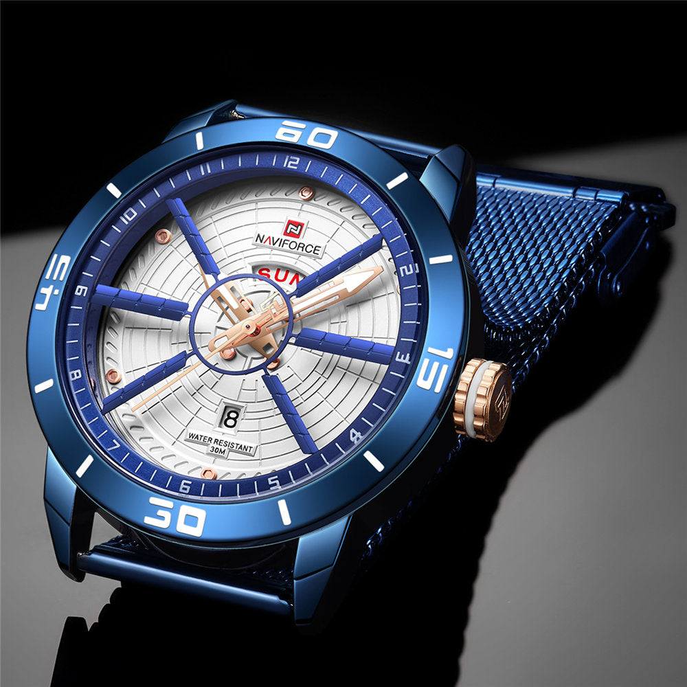 NAVIFORCE Mens Watches Top Brand Luxury Sport Watch Mesh Steel Date Week Waterproof Quartz Watch for Men Clock Relogio Masculino eprolo
