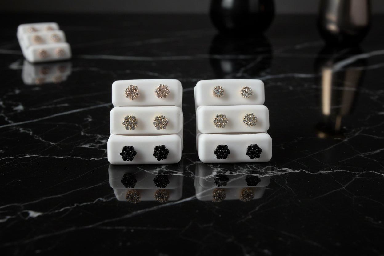 Silver & Moissanite flowers 4 sizes, 4 colors