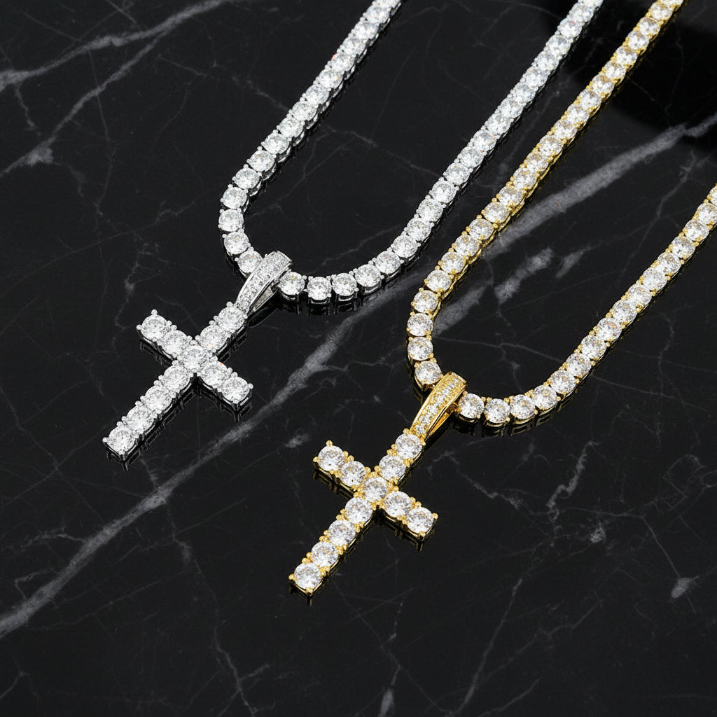 Tennis chain with cross necklace