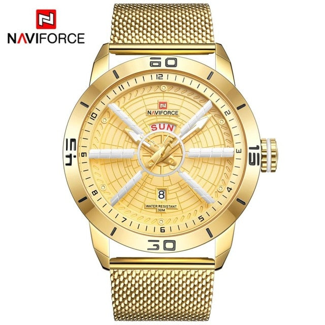 NAVIFORCE Mens Watches Top Brand Luxury Sport Watch Mesh Steel Date Week Waterproof Quartz Watch for Men Clock Relogio Masculino eprolo