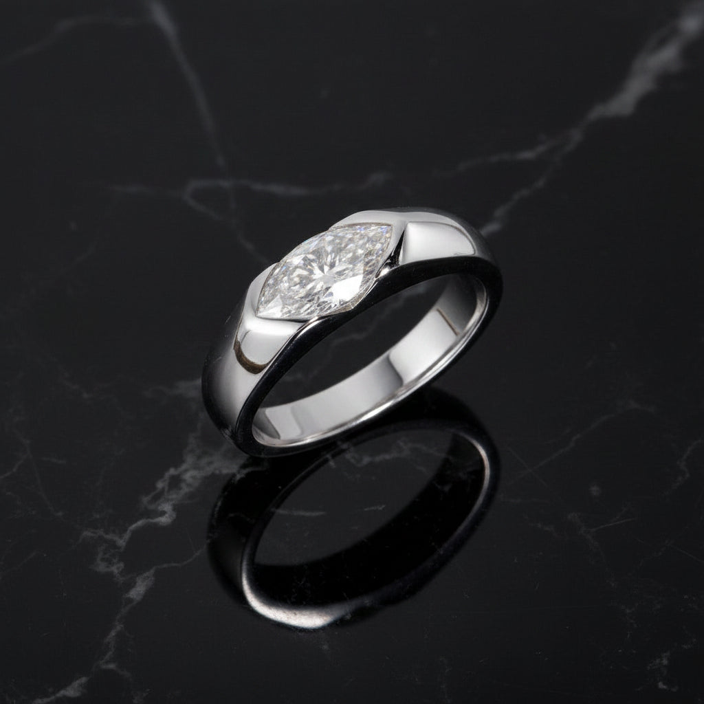 S925 18k Marquise Moissanite Wedding Engagement Ring, 5*10mm 1ct VVS D-Gragde Certified, 18K White Gold & Rhodium Plated Vintage-Inspired Luxury Solitaire for Her Him
