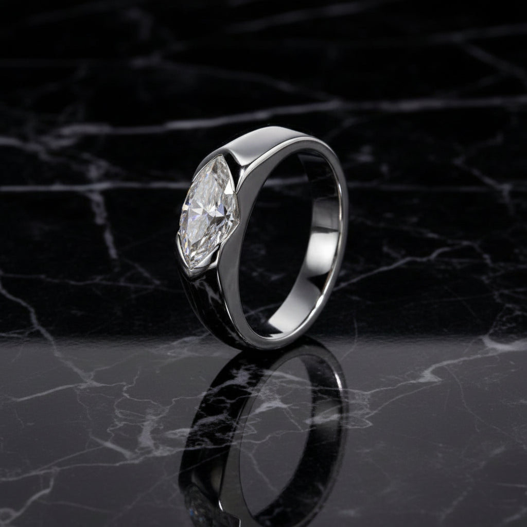 S925 18k Marquise Moissanite Wedding Engagement Ring, 5*10mm 1ct VVS D-Gragde Certified, 18K White Gold & Rhodium Plated Vintage-Inspired Luxury Solitaire for Her Him