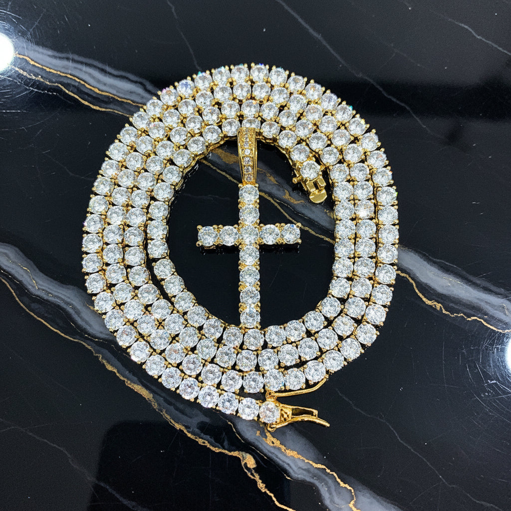 Tennis chain with cross necklace