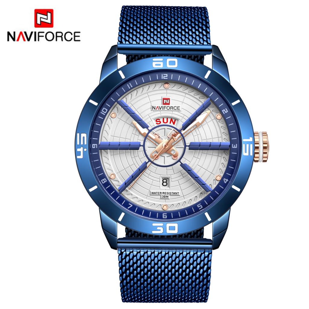 NAVIFORCE Mens Watches Top Brand Luxury Sport Watch Mesh Steel Date Week Waterproof Quartz Watch for Men Clock Relogio Masculino eprolo