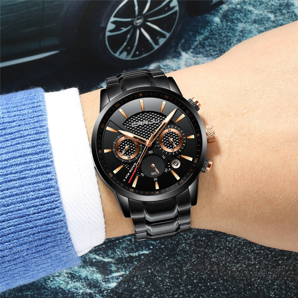CRRJU Men Watch 30m Waterproof Mens Watches Top Brand Luxury Steel Watch Chronograph Male Clock Saat relojes hombre eprolo
