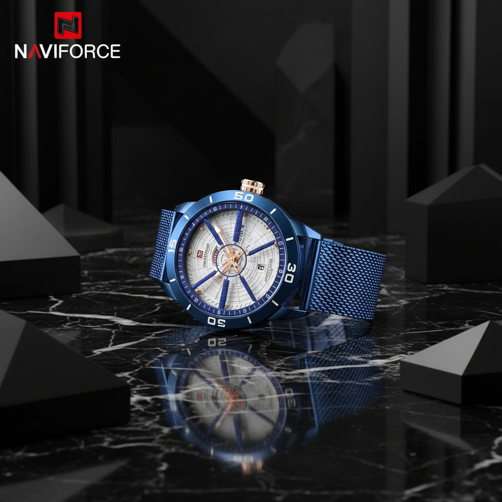 NAVIFORCE Mens Watches Top Brand Luxury Sport Watch Mesh Steel Date Week Waterproof Quartz Watch for Men Clock Relogio Masculino eprolo