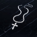 925 Sterling Silver Cross Pendant Necklace with Sparkling Rhinestone Embellishments