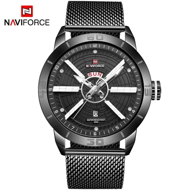 NAVIFORCE Mens Watches Top Brand Luxury Sport Watch Mesh Steel Date Week Waterproof Quartz Watch for Men Clock Relogio Masculino eprolo