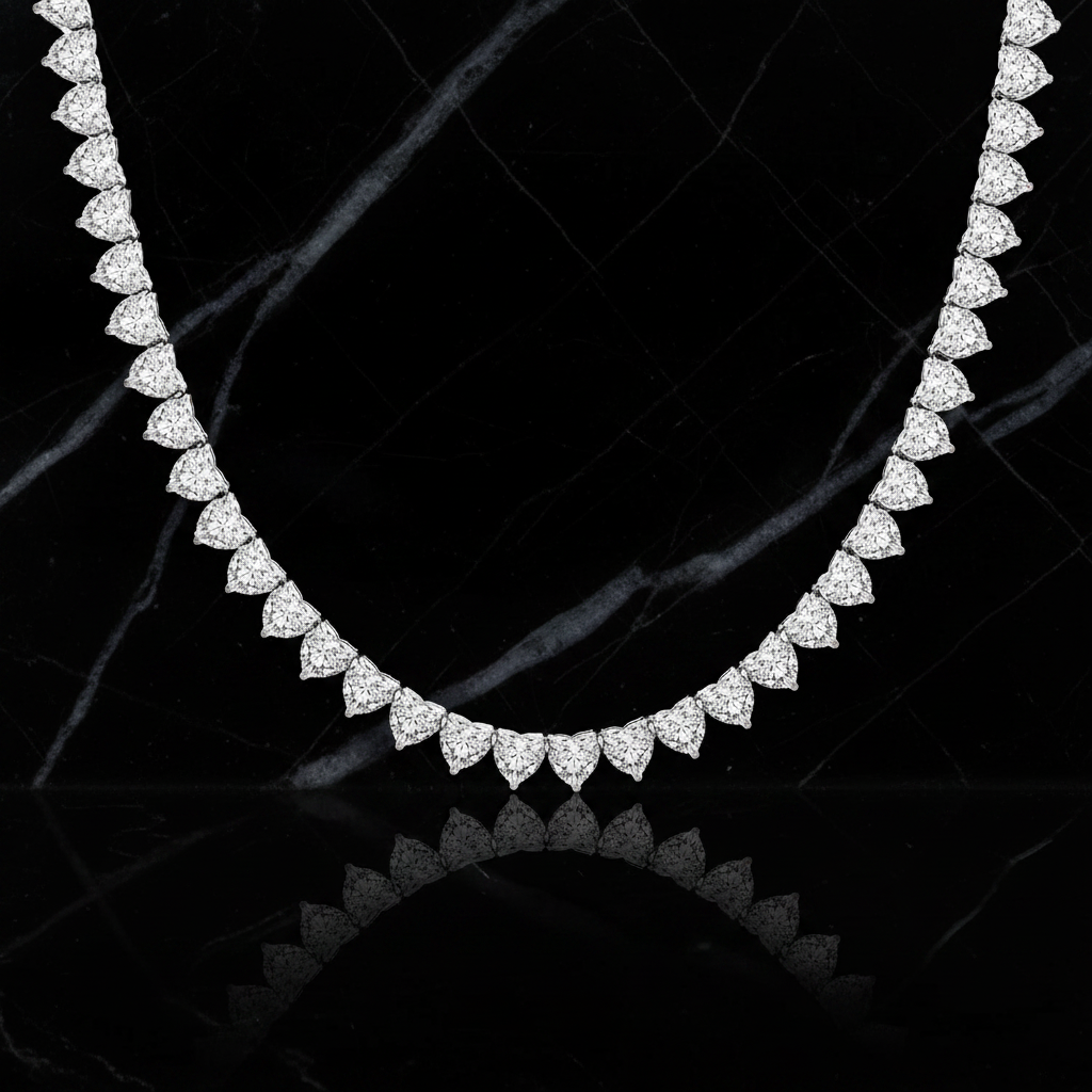 C102W B.Tiff Heart Tennis Necklace/ 4mm