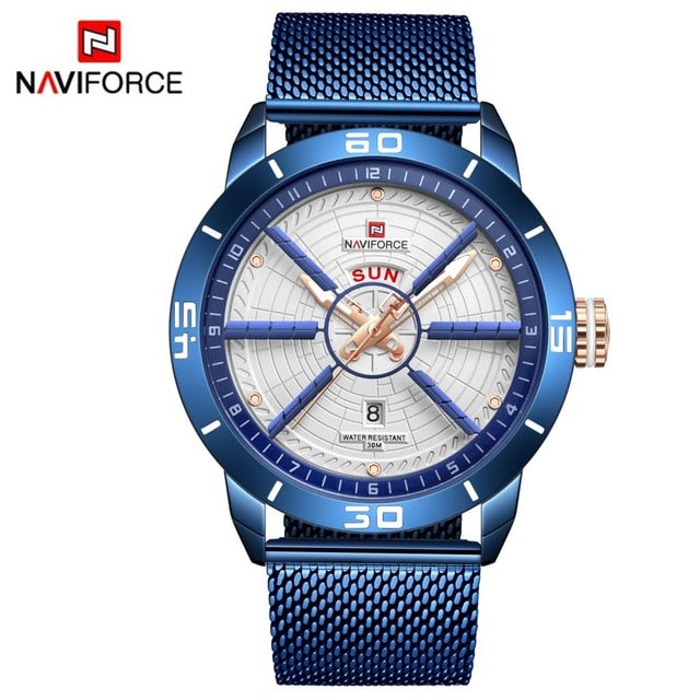 NAVIFORCE Mens Watches Top Brand Luxury Sport Watch Mesh Steel Date Week Waterproof Quartz Watch for Men Clock Relogio Masculino eprolo