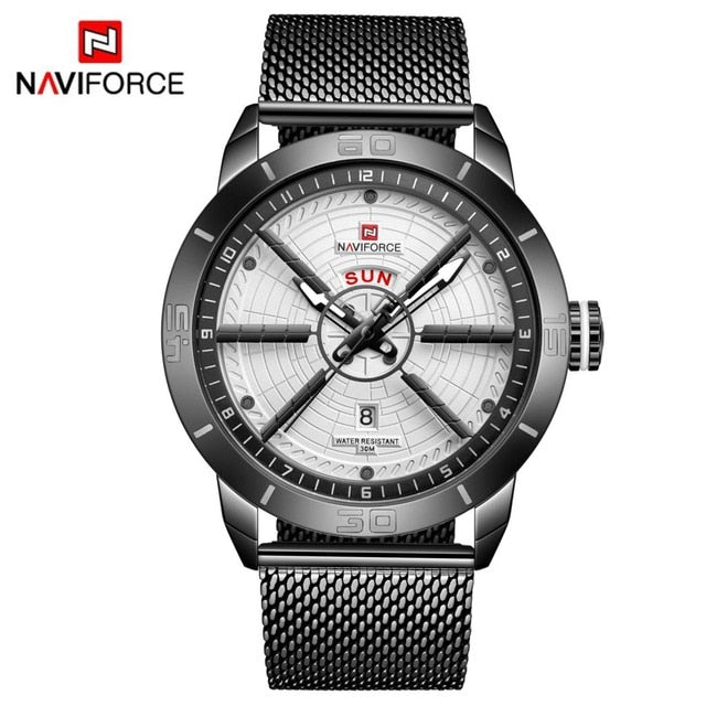 NAVIFORCE Mens Watches Top Brand Luxury Sport Watch Mesh Steel Date Week Waterproof Quartz Watch for Men Clock Relogio Masculino eprolo