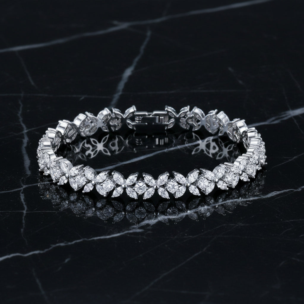 Elegant Round and Marquise Cut Tennis Bracelet with AAA+ Cubic Zirconia