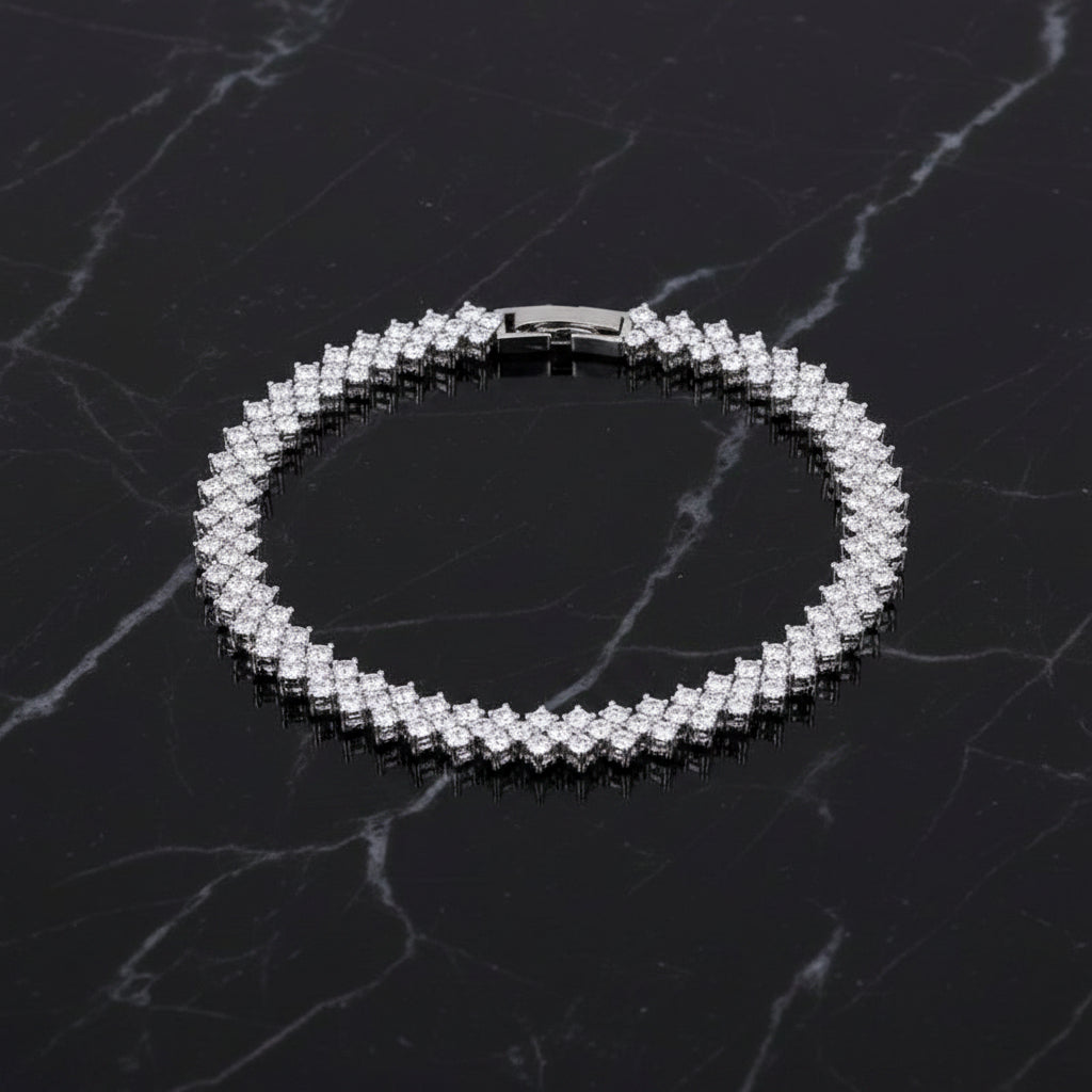 Heart Cubic Zirconia Tennis Bracelet with Round Cut White Diamond Cubic Zirconia
