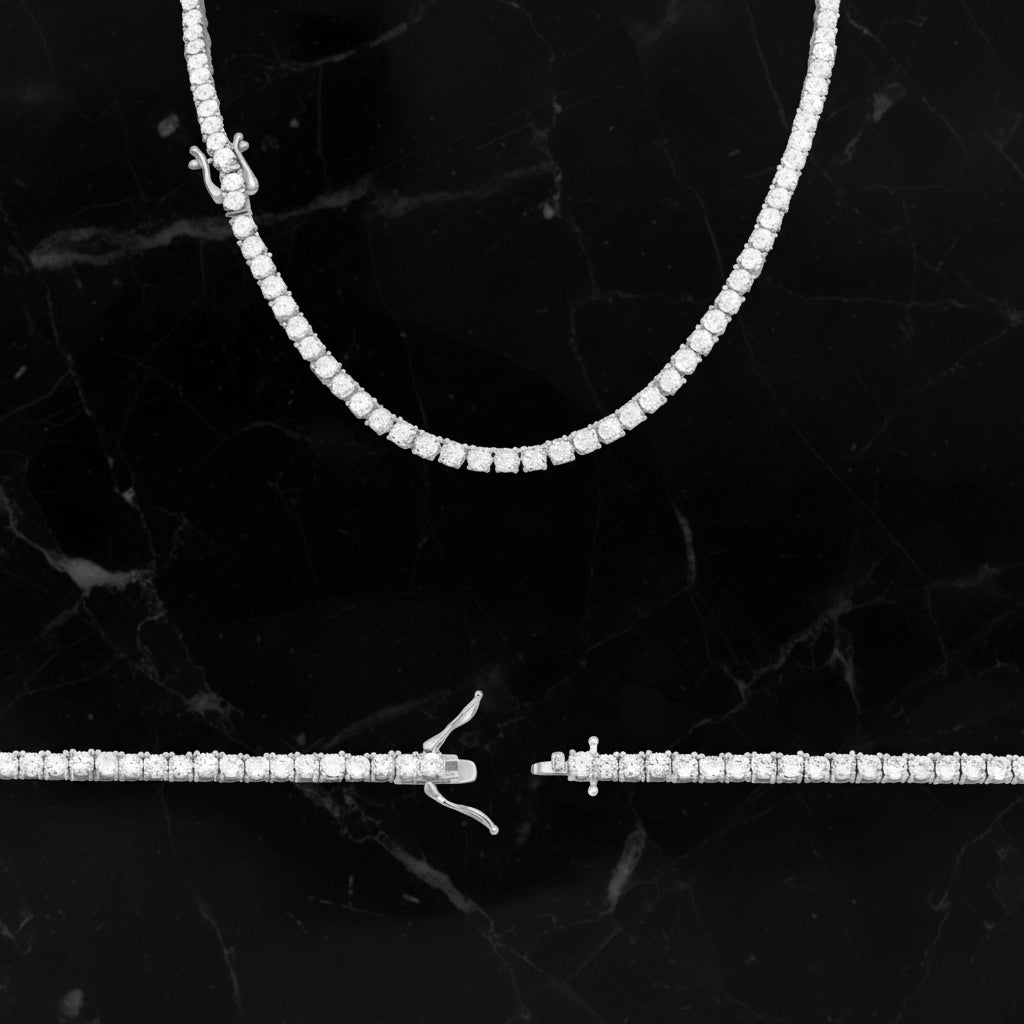 Silver Tennis Chain Cubic Zirconia Necklace For Women 18" 20" 24"