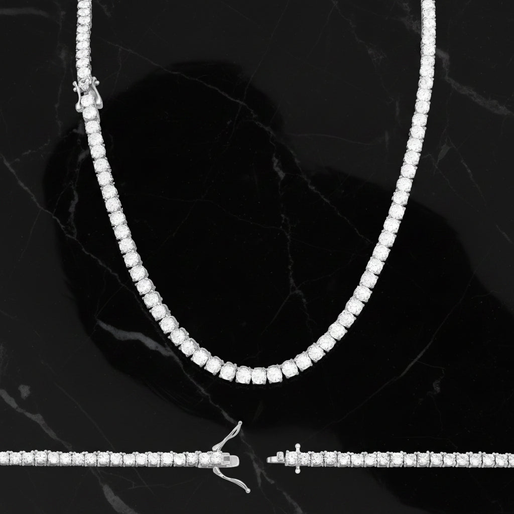 Silver Tennis Chain Cubic Zirconia Necklace For Women 18" 20" 24"