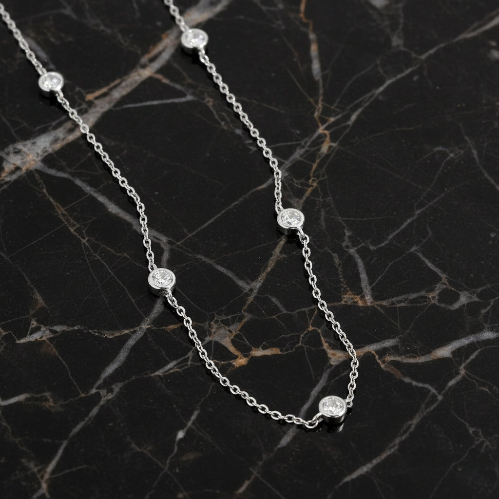 Moissanite bubble set necklace 925 Sterling Silver Moissanite