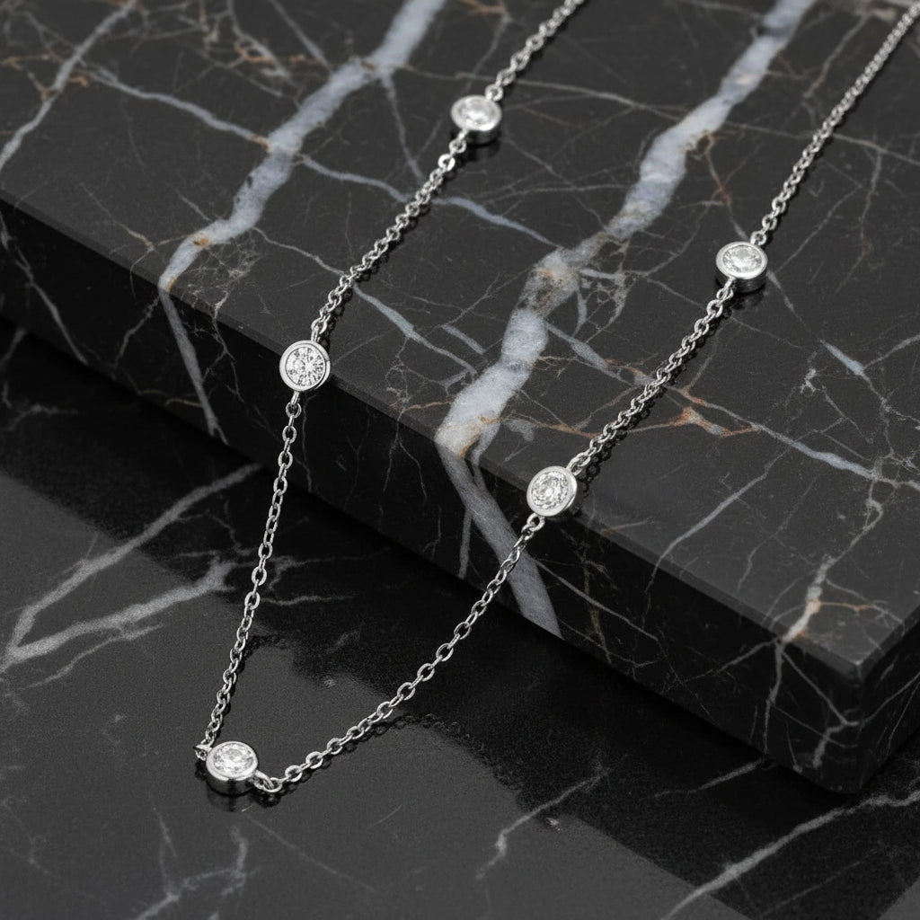 Moissanite bubble set necklace 925 Sterling Silver Moissanite