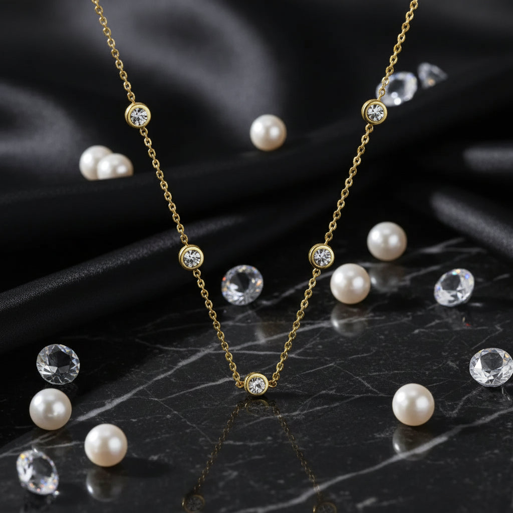 Moissanite bubble set necklace 925 Sterling Silver Moissanite