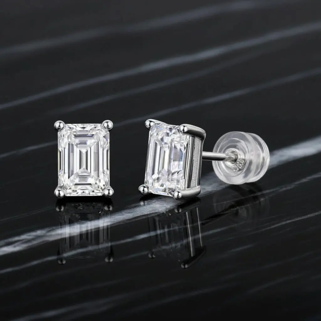 Moissanite diamond stud earrings Studs Set With Mosan Diamond Silver Hadi Craft- CJ