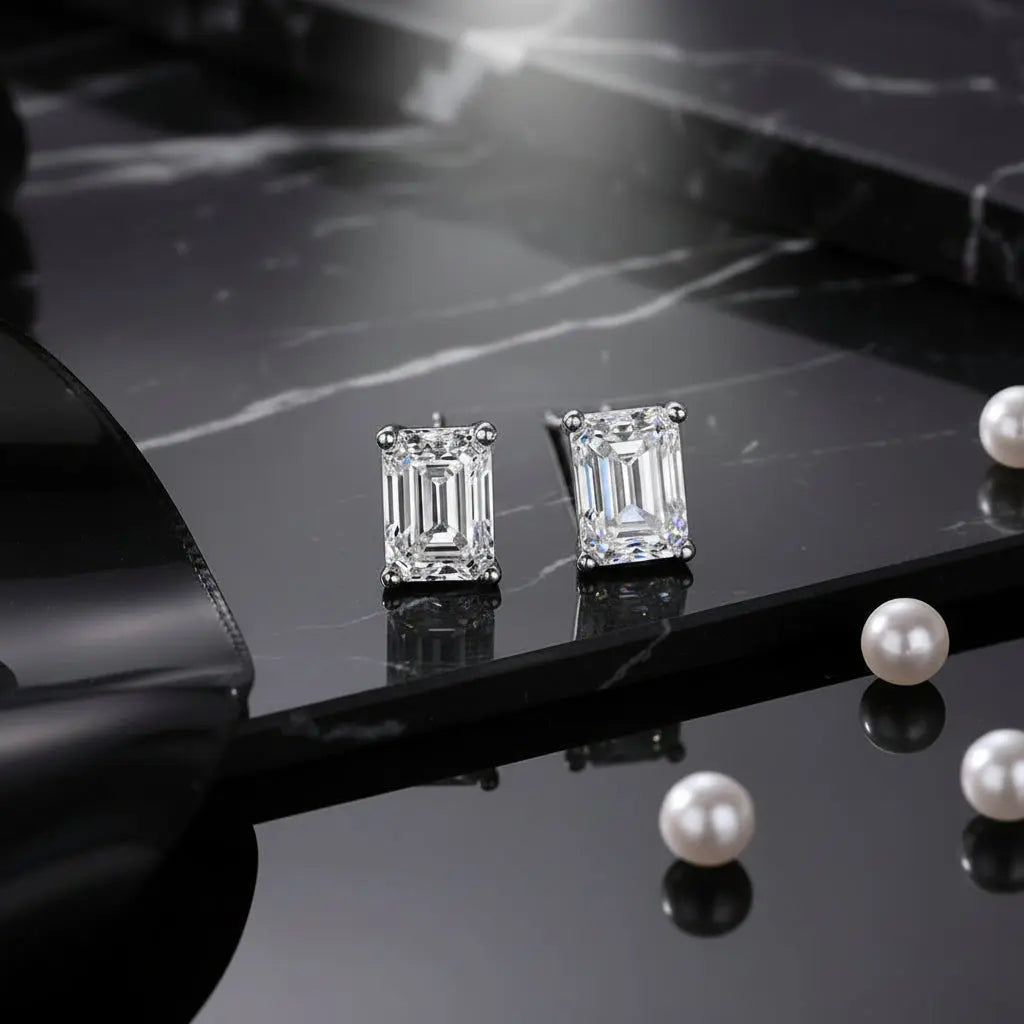 Moissanite diamond stud earrings Studs Set With Mosan Diamond Silver Hadi Craft- CJ