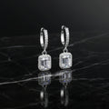 S925 Emerald Cut Moissanite Halo Earrings with Pave Band, 1-2ct Rectangle White Moissanite Sterling Silver, Engagement Wedding Drop Dangle