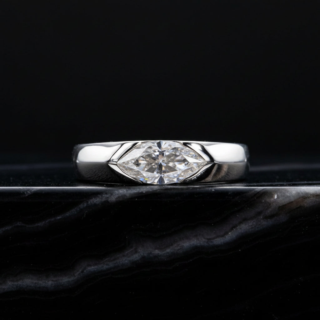 S925 18k Marquise Moissanite Wedding Engagement Ring, 5*10mm 1ct VVS D-Gragde Certified, 18K White Gold & Rhodium Plated Vintage-Inspired Luxury Solitaire for Her Him