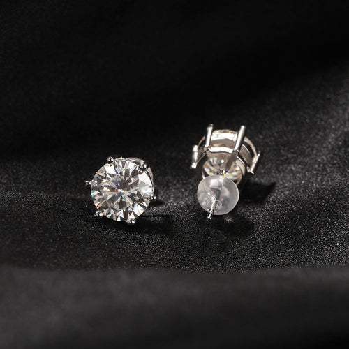 925 Sterling Silver Moissanite Stud Earrings – Six-Prong Setting