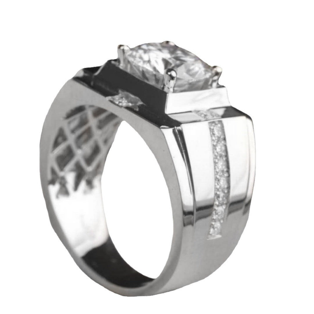 Men's Sier Business Imitation Moissanite Inlaid White Rings