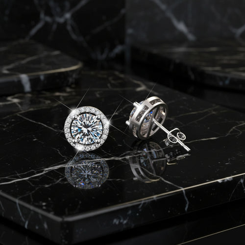 Certified VVS Moissanite Halo Stud Earrings | S925 Sterling Silver