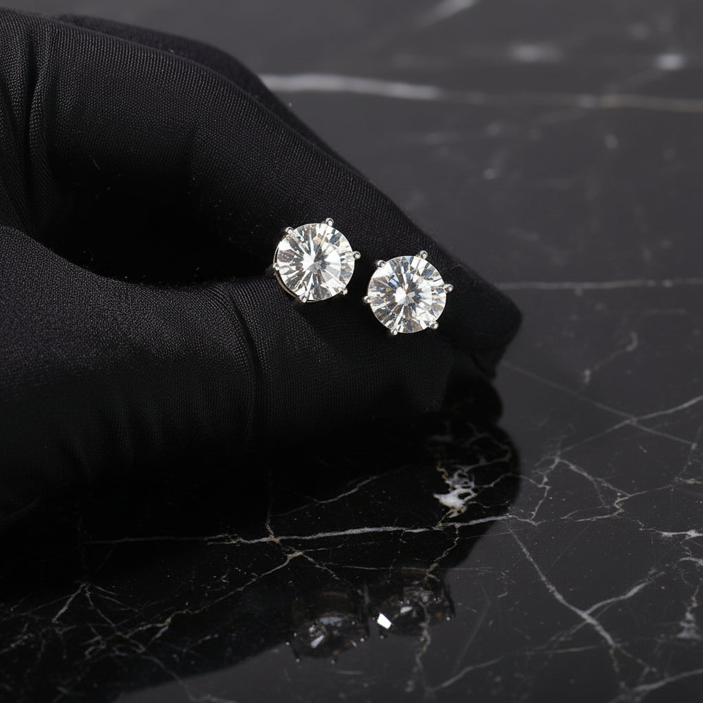 Hip-hop 925 silver moissanite six-prong earrings