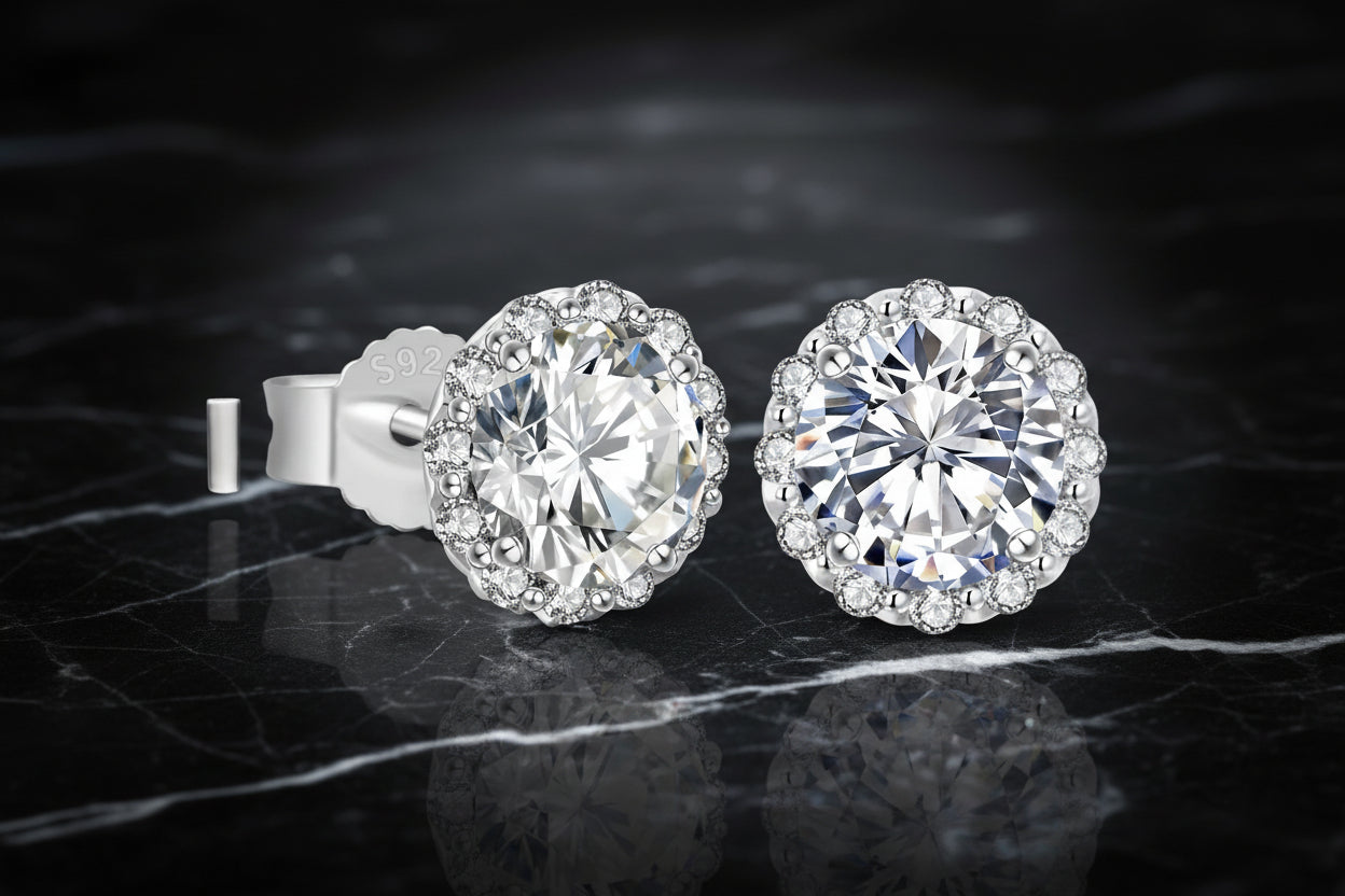 2 Carat Moissanite Diamond Stud Earrings – 925 Sterling Silver