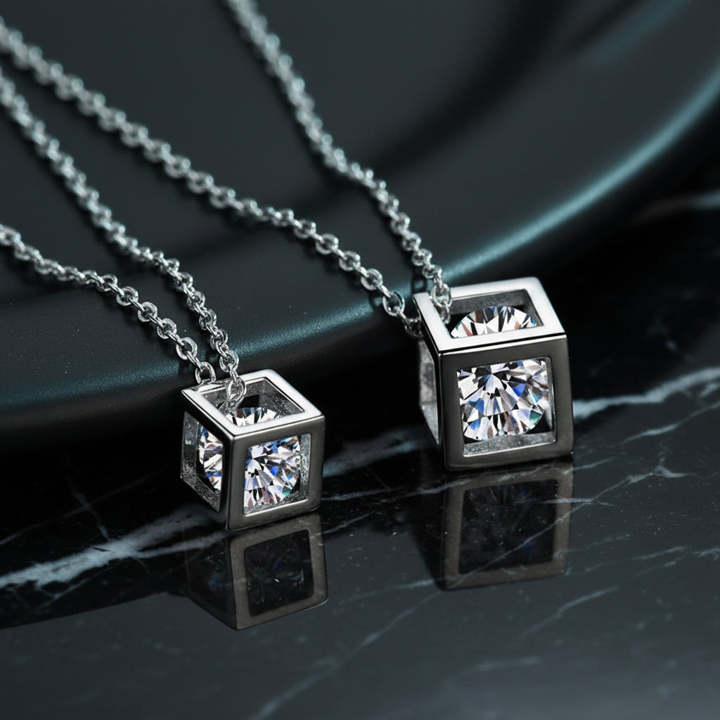 S925 Sterling Silver 1CT Moissanite Square Pendant Necklace
