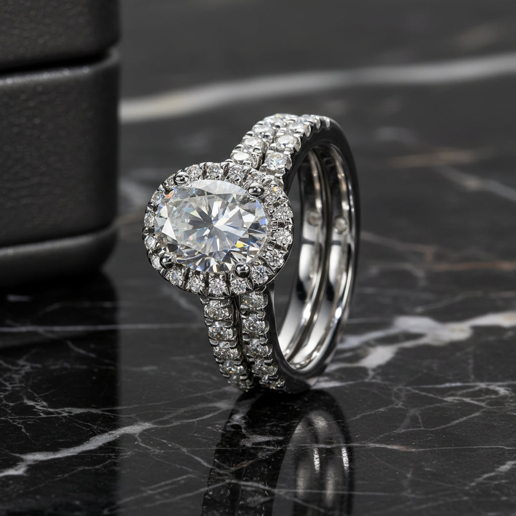 2 CT Oval Cut Moissanite Bridal Ring Set