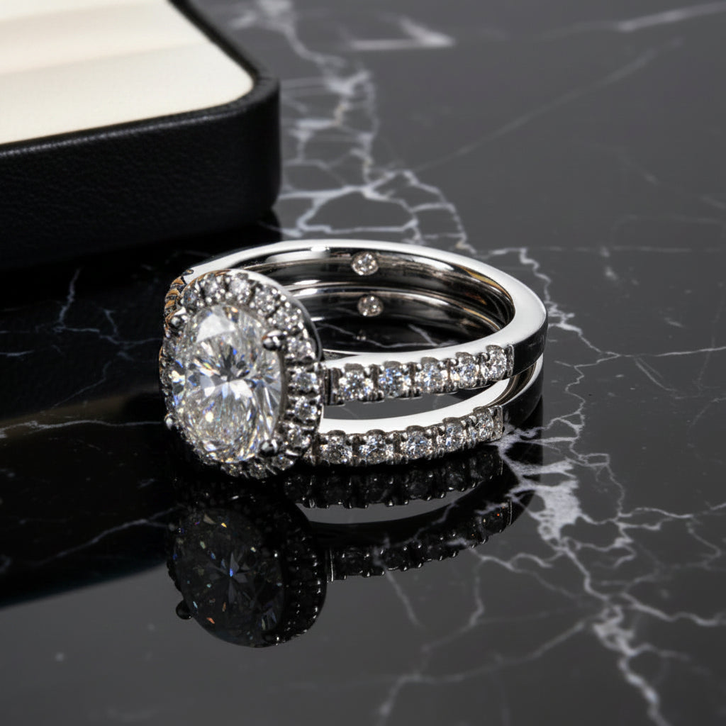 2 CT Oval Cut Moissanite Bridal Ring Set