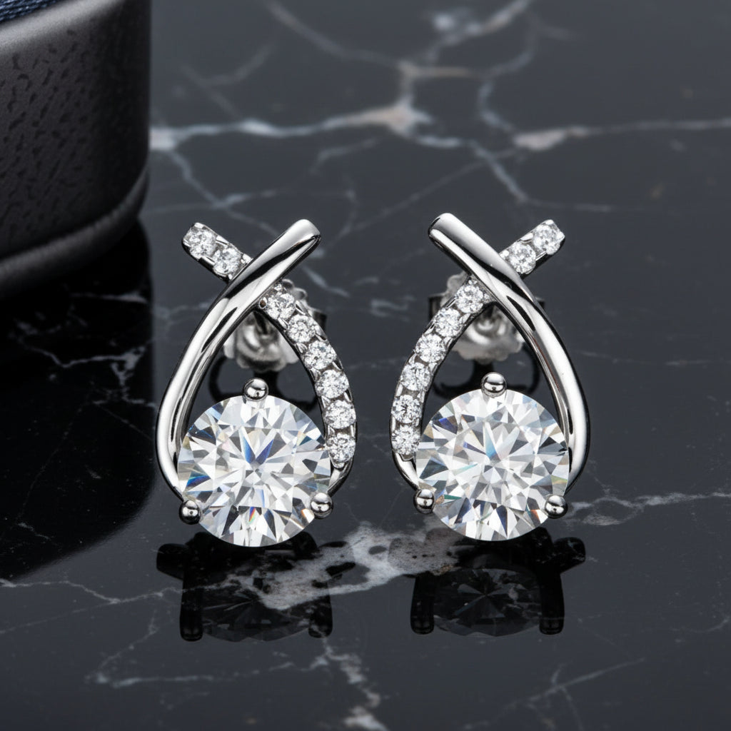 4 CTTW D Color Moissanite Stud Earrings