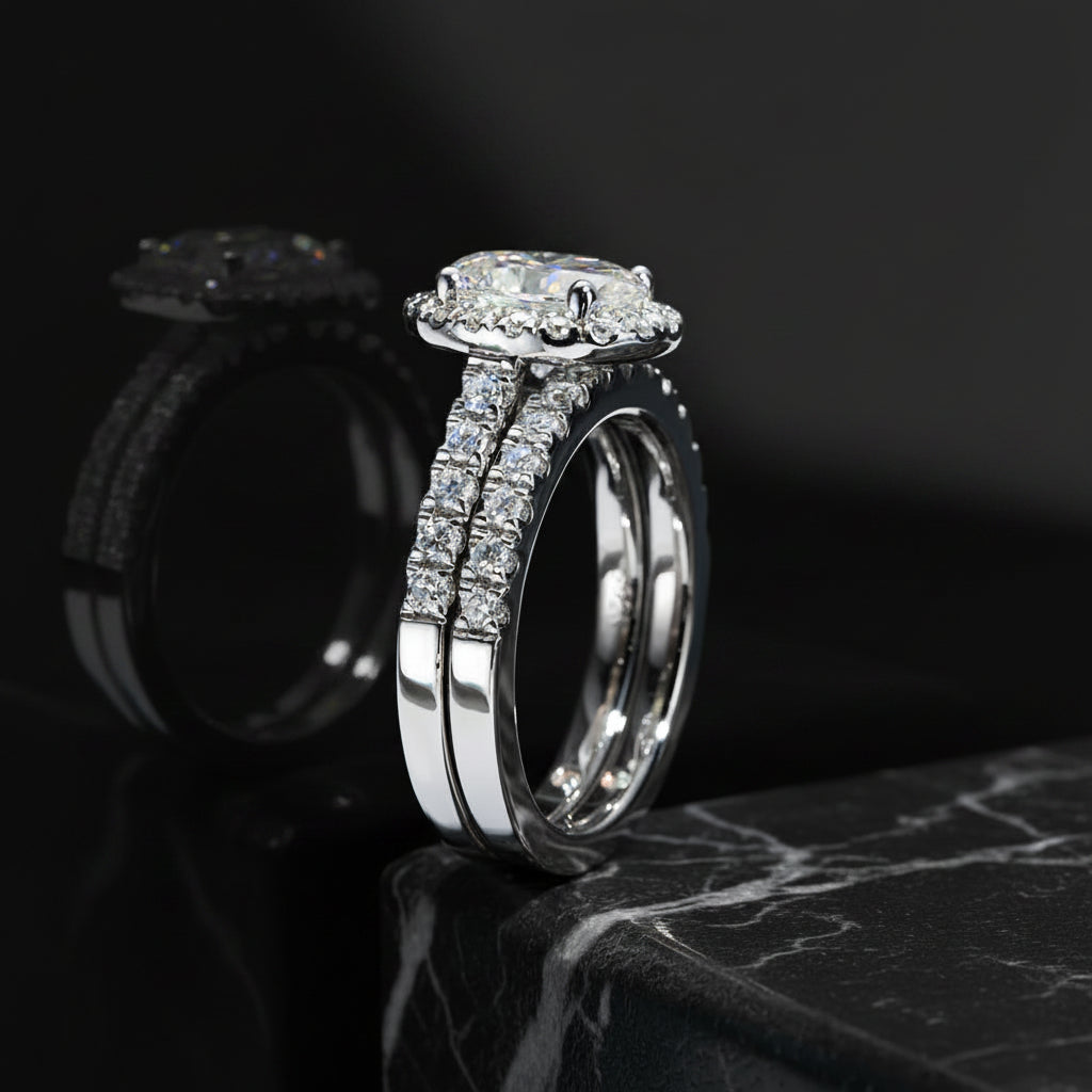 2 CT Oval Cut Moissanite Bridal Ring Set