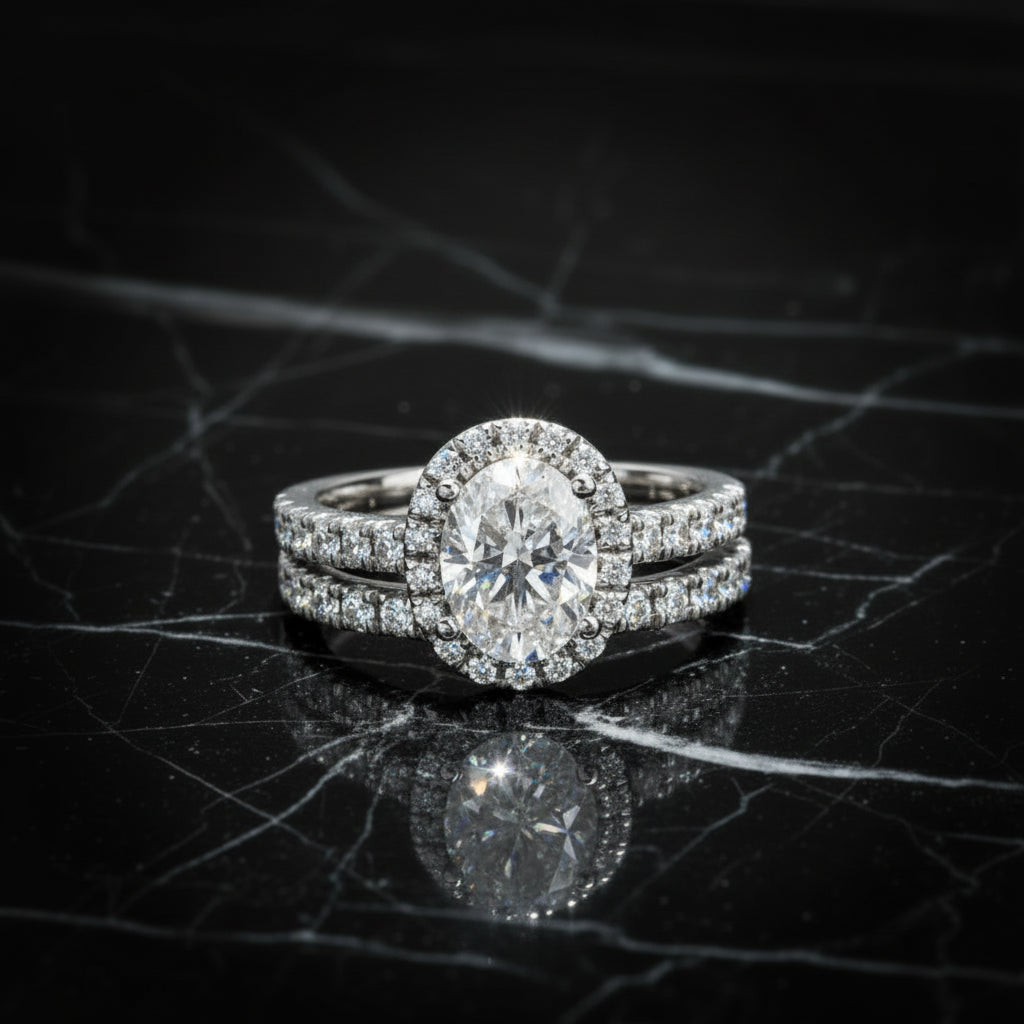 2 CT Oval Cut Moissanite Bridal Ring Set