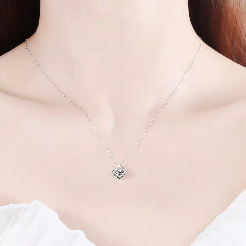 S925 Sterling Silver 1CT Moissanite Square Pendant Necklace SORI STYLE