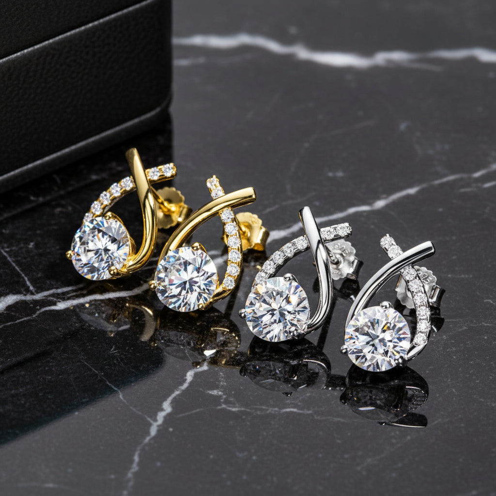 4 CTTW D Color Moissanite Stud Earrings