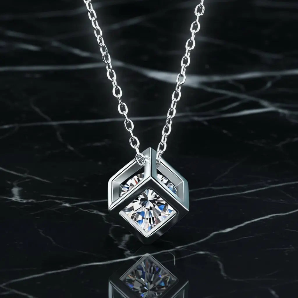 S925 Sterling Silver 1CT Moissanite Square Pendant Necklace SORI STYLE